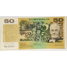 AUSTRALIA 1973 . FIFTY 50 DOLLARS BANKNOTE . PHILLIPS/WHEELER . ERROR . INK TRANSFER